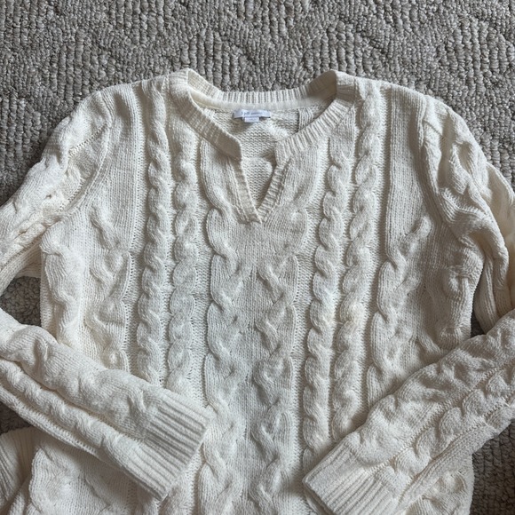 J Jill Womens Chenille Sweater Small Petite Cream Cable Knit V Neck Tunic EUC - Picture 6 of 7